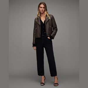 <b>Women's</b> Genuine Cow Skin Leather Moto <b>Jacket</b> Turn-<b>Down</b> Collar Full Sleeve Zipper Closure Autumn Style Solid Color - Product Image 6