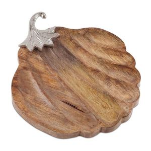Bandeja de Servir de Madera de Mango con Forma de Calabaza Hecha a Mano al por Mayor, Plato Decorativo de Otoño con Base de Aluminio Pulido Elegante - Product Image 1