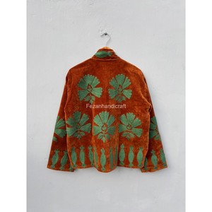 Flowers Embroidery <b>Coat</b> Uzbek Suzani Velvet Short Women's Jacket With Inside Cotton Lining Boho Chic Jacket Overcoat - Product Image 6