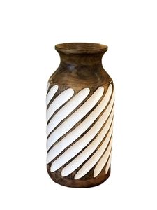Handmade Mango Wood Tabletop Vase Round Decorative Flower Vessel Carved Wooden Ornament for Home Gift - Product Image 4