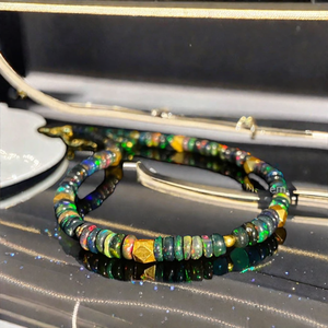 Pulsera de Cuentas de Ópalo Etíope Negro Natural, Moderna, Unisex, Lisa, Multifuego, Certificada por Terceros - Product Image 1