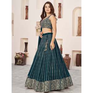 Étonnant vert sarcelle paillettes Georgette fiançailles porter Lehenga Choli robes de soirée élégantes - Product Image 6