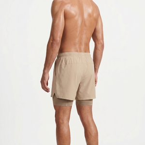 Elastic Waist Double <b>Layer</b> Shorts Men Workout Wear Compression 2 in 1 Shorts Polyester Cotton Sportswear Running Dual Shorts - Product Image 6