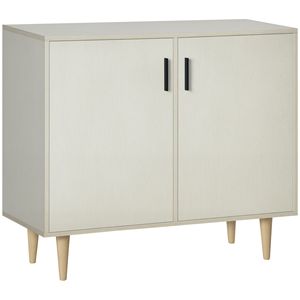 Credenza in Rovere Massiccio, Mobile Buffet per Cucina e Soggiorno con Ripiani Regolabili e Doppie Ante - Product Image 1