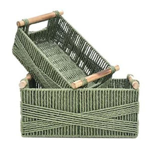 Cesta de Almacenamiento Tejida con Asas de Madera, Cesta de Jacinto de Agua, Color Verde - Product Image 1