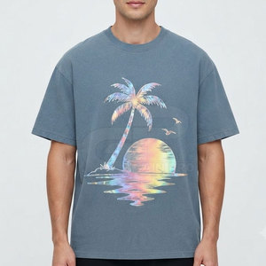 Camiseta moderna con estampado reflectante para hombre, camiseta de algodón transpirable, manga corta, moda informal, uso diario ligero - Product Image 3
