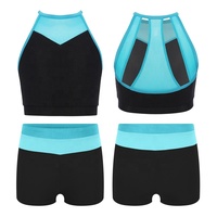 6-16 enfants filles bloc de couleur gymnastique danse tenue de sport haut court avec shorts ensembles pour Yoga entraînement cyclisme exercice