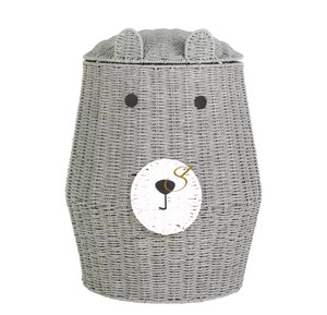 Modern Grey Bear Wicker Storage <b>Basket</b> <b>with</b> <b>Lid</b> Handcrafted Animal Toy Hamper Creative Decorative Bin Nursery Kid - Product Image 3