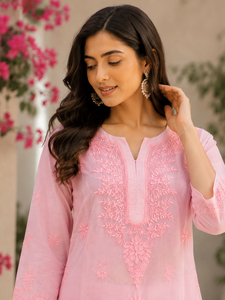 Kurta de Algodón Rosa Pálido con Bordado Chikankari para Mujer, Compre Directamente del Proveedor - Product Image 5