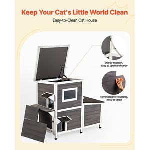 Casetta per Gatti in Legno a 2 Piani per Esterni, Rifugio Invernale Rialzato per 3 Gatti Randagi con Finestra Trasparente, Arredamento per Animali Domestici da Interno - Product Image 6