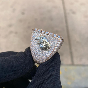 Anillo de cóctel de moissanita con cabeza de águila, plata de ley, engaste pavé, joyería llamativa de hip hop para hombre, corte brillante micro - Product Image 1