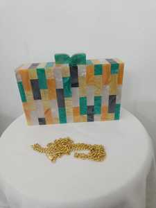 Precio Directo de Fábrica, Bolso de Resina de Diseño Vintage, Colores Mezclados, Cadena de Metal Desmontable para el Hombro, para Damas de Honor, Bodas y Banquetes - Product Image 2