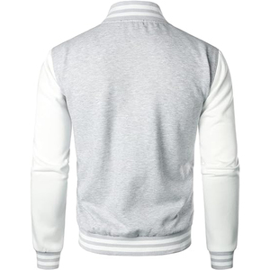 <b>Men's</b> Gray <b>White</b> Varsity <b>Jacket</b> Solid Color Button Up Casual Autumn Baseball Style Turn-down Collar Regular Fit - Product Image 5