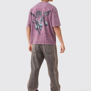 Heavyweight Washed T-shirt Men High Quality Stone-Wash-T-Shirt Custom Plain Boxy Fit Acid Wash boxy fit <b>Tshirts</b> Customized - Product Image 2