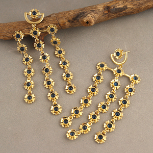 Designer fashion <b>earrings</b> dainty round cut colorful multi gemstone chandelier <b>earrings</b> 18k gold plated long pair dangler <b>earring</b> - Product Image 5