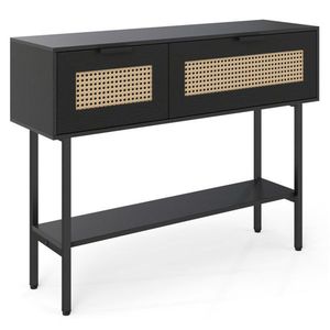 40 Inch Black Rattan <b>Console</b> <b>Table</b> with <b>Storage</b> Cabinets Open Shelf Sturdy Carbon Steel Frame for Entryway Livi Product Category - Product Image 4