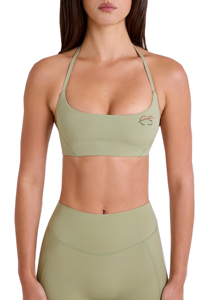 Soutien-gorge de sport vert olive à bretelles croisées, maintien élevé, haut d'entraînement, design sans coutures - Product Image 3