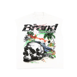 เสื้อยืดโอเวอร์ไซส์ผู้ชาย ผ้าฝ้าย 100% สกรีนโลโก้ด้านหน้าลายหัวกะโหลก คุณภาพสูง เสื้อยืดเปล่าสไตล์สตรีทแวร์ ขายส่ง - Product Image 4