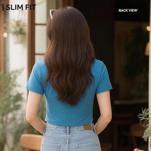 Ropa deportiva de entrenamiento, camiseta corta ajustada para mujer, manga corta, cuello redondo, tela transpirable de secado rápido, moderna, informal y a la moda. - Product Image 1