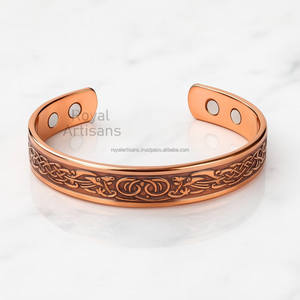 Designer Metal Cuff Fashion <b>Bracelet</b> for <b>Men</b> & Women 10mm Band Width Wristbands <b>Copper</b> Magnetic Health <b>Bracelet</b> - Product Image 4