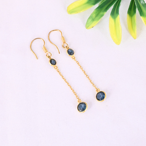 Boucles d'oreilles pendantes minimalistes en argent sterling 925 avec pierre précieuse kyanite bleue naturelle - Product Image 3