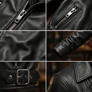 Cropped Mens <b>Leather</b> <b>Jacket</b> Wholesale <b>Real</b> Sheepskin Motorbike Biker Coat Custom Manufacturing Slim Fit Plain Black Apparel - Product Image 6