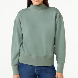 Sweat-shirt oversize vert sauge pour femme, col montant, en molleton épais de qualité supérieure, à manches longues, pull décontracté minimaliste - Product Image 1