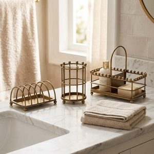 Handmade 24 cm Antique Brass Vanity Set Kesar Beaded Brass <b>Bath</b> Trio for Home Decor Hotels Weddings-<b>Table</b> Decoration Accessory - Product Image 2