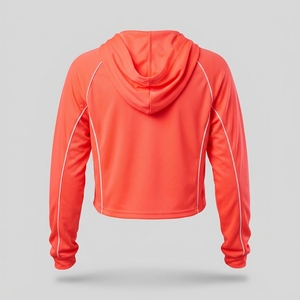 Wholesale Athletic Women's <b>Orange</b> Custom Logo Winter Short Hooded Fleece Crop Top <b>Hoodie</b> Set Custom Color Hip Hop Cotton - Product Image 2