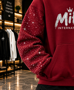 Sudadera con Capucha Personalizada con Pedrería y Logotipo Serigrafiado, Sudadera de Forro Polar Grueso, Fabricante de Ropa Personalizada - Product Image 3