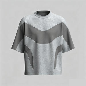 T-shirt Homme Bicolore à Panneaux Courbes Coupe Classique en Coton Épais 300g, Logo Personnalisé sur le Devant, Séchage Rapide, Respirant, Écologique, Style Streetwear - Product Image 1
