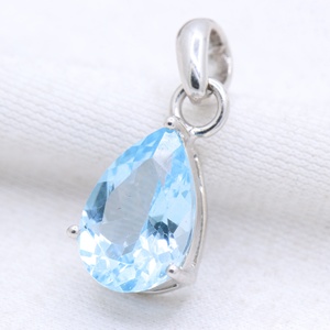 Pendentif Solitaire en Argent Sterling Massif 925 avec Topaze Bleue Naturelle Facettée en Forme de Poire, Sertie à Griffes, Bijoux Fins en Gros - Product Image 5