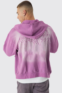 Sudadera con capucha OEM extragrande con logo personalizado, lavado ácido, estilo vintage para hombre, hombros caídos, efecto desgastado por el sol, con cremallera, bordado, 100% algodón, fabricada en EE. UU. - Product Image 3