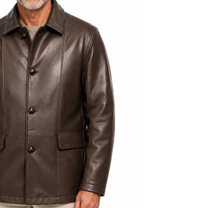 Veste en cuir véritable pour homme, manteau classique en cuir marron, blazer en cuir, vêtement d'extérieur décontracté pour affaires, col rabattu - Product Image 3