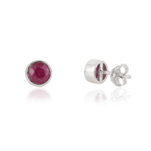 Bezel Setting Natural Round Ruby Gemstone 925 <b>Sterling</b> <b>Silver</b> Minimal <b>Stud</b> Earrings For Women's Jewelry - Product Image 5