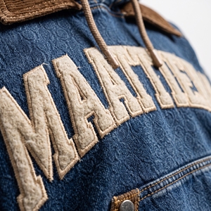 Conjunto de Sudadera con Capucha de Mezclilla Azul Lavada y Jeans Cargo Holgados para Mujer con Bolsillos de Contraste de Pana Marrón, Estilo Urbano, Proveedor Mayorista - Product Image 6