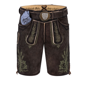 Lederhosen กางเกงขาสั้นบาวาเรียนผู้ชายกางเกงเอวสูงแบบดั้งเดิมลายนูนสีน้ำตาล - Product Image 5