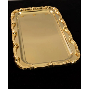 Silver & Gold Color Stainless Steel Hammered <b>Serving</b> Tray Rectangle Shape Decorative Metal <b>Platter</b> Food Safe Kitchen Accessory - Product Image 1