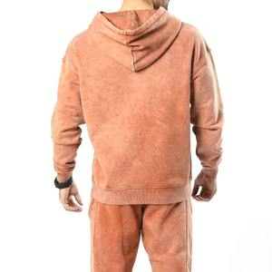 Survêtement à capuche orange pour homme, manches longues, couleur unie, décontracté, poches latérales, coupe classique, coton lavé, style automne - Product Image 4