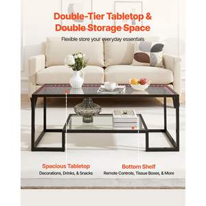 Mesa de Centro Moderna de 2 Niveles, Rectangular, de Vidrio Templado, con Iluminación, Estilo Minimalista, con Detalles Metálicos, para Sala de Estar u Oficina, Fácil de Armar - Product Image 4