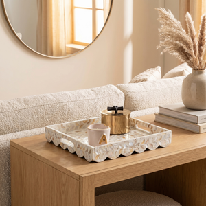 ถาดฝังมุกเปลือกหอยทรงสี่เหลี่ยม, ถาดเสิร์ฟตกแต่งลายโมเสกเปลือกหอย, ถาดจัดระเบียบข้างเตียงและของตกแต่งโต๊ะ - Product Image 4