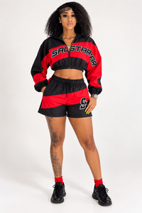 <b>Women</b>’s Custom <b>Tracksuit</b> Set 2 Piece Crop Jacket & Shorts Wholesale Athletic Sportswear Training Jogger Set Manufacturer - Product Image 4