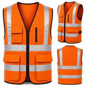 Hot Sale Zip Up Safety Vest Navy Blue Reflective Tape Multi Pocket Breathable <b>Mesh</b> Construction Site Workwear Bulk Supplier - Product Image 6