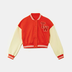 Custom Leather Sleeve Women <b>Crop</b> Varsity <b>Jacket</b> Embroidery Logo High Street Style Women <b>Crop</b> Varsity <b>Jacket</b> OEM Serviced - Product Image 2