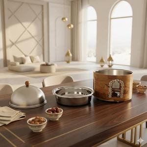 Luxury Arabic Round Stainless Steel Chafing Dish Hammered Design Soup Warmer Dubai Ramadan <b>Buffet</b> <b>Server</b> Single Unit - Product Image 3