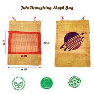 Sac en jute à cordon de serrage 30*28 cm réutilisable, sac de rangement pour épicerie 3 KG pour transporter des fruits et légumes frais et les courses quotidiennes - Product Image 2