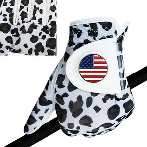 Ladies Golf <b>Gloves</b> with Ball Marker Rain Resistant Breathable Polyester Material Soft and Durable <b>Leopard</b> - Product Image 3