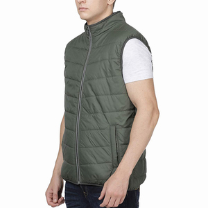 Gilet matelassé vert pour homme, col montant, fermeture éclair frontale, sans manches, rembourré, pour l'extérieur et l'hiver, vente en gros - Product Image 5