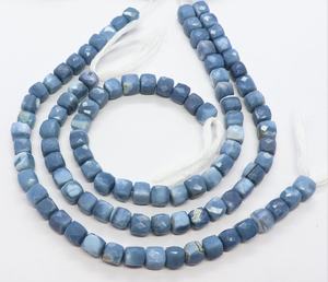 AAA Natural Blue Opal Faceted Cube Beads 8-8.5 MM Blue Opal Box <b>Gemstone</b> Beads 8 Inch Blue Opal 3D Cube Shape Stone Beads Bulk - Product Image 1