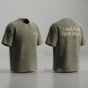 T-shirt vintage délavé vert sauge avec logo brodé Good King Sport Impex, streetwear décontracté unisexe, coupe oversize - Product Image 4
